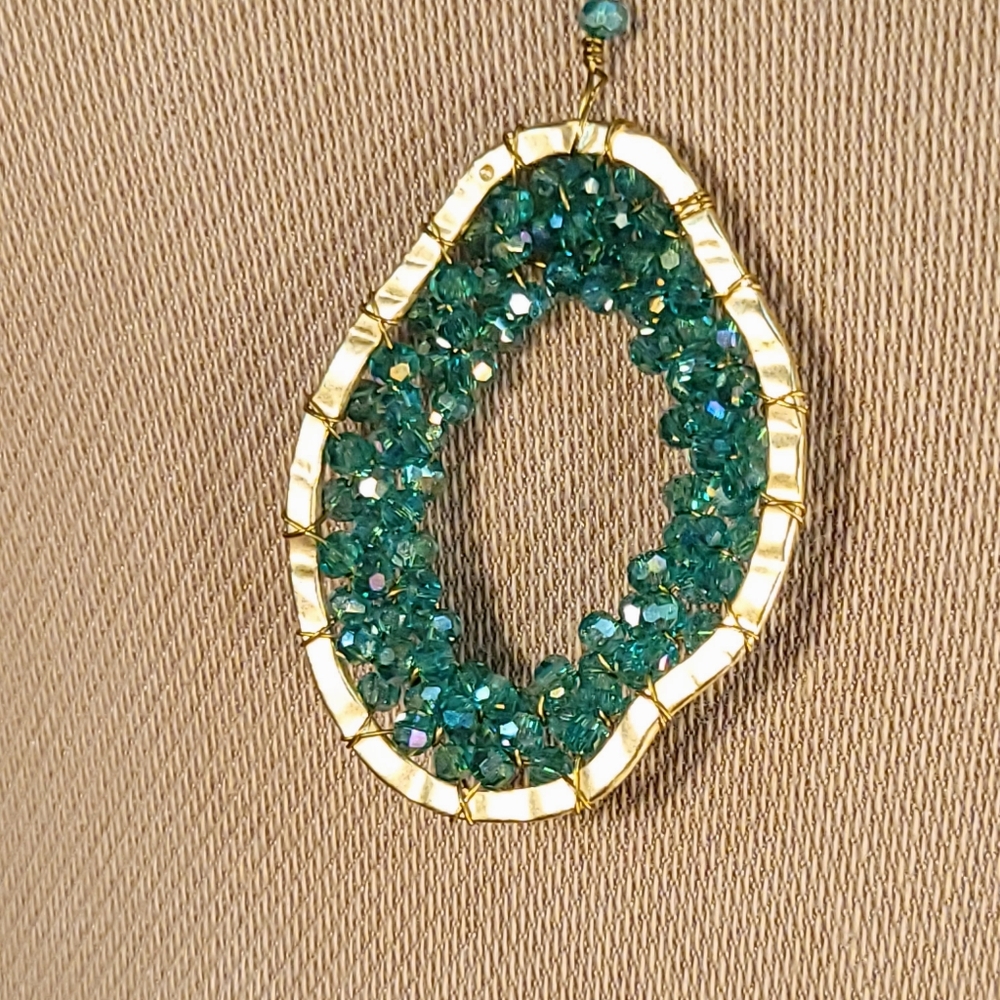 Teal Blue Crystal Beaded Necklace - Picture 4 of 11